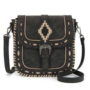 7190 Whipstitch Flap Crossbody Bag Designer Saddle Bag MW1359-8360BK